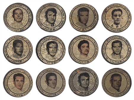 Lot of (12) 1930 World Cup Lithographed Tins of Yugoslavia Players